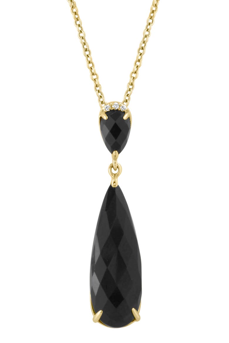14K Yellow Gold Diamond & Onyx Teardrop Pendant Necklace, Alternate, color, BLACK