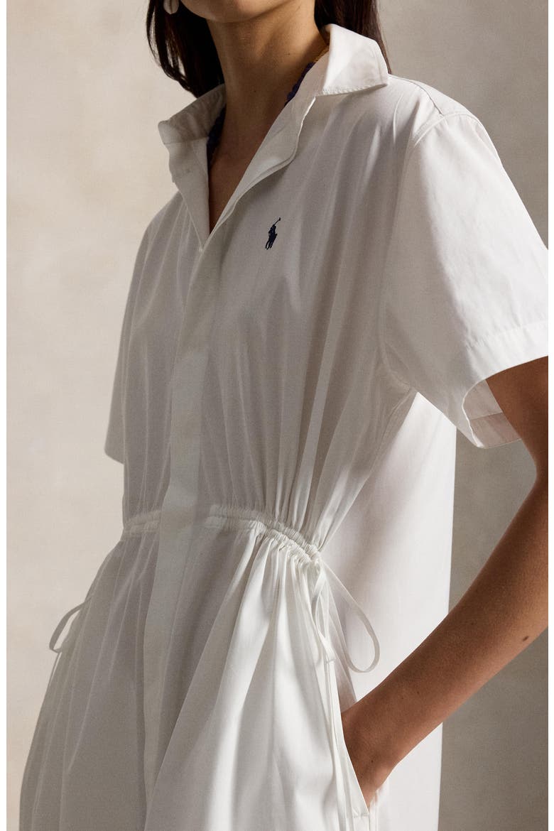Cinch Waist Cotton Shirtdress, Alternate, color, WHITE
