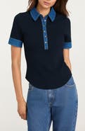 Cinq à Sept Denim Trim Rib Top