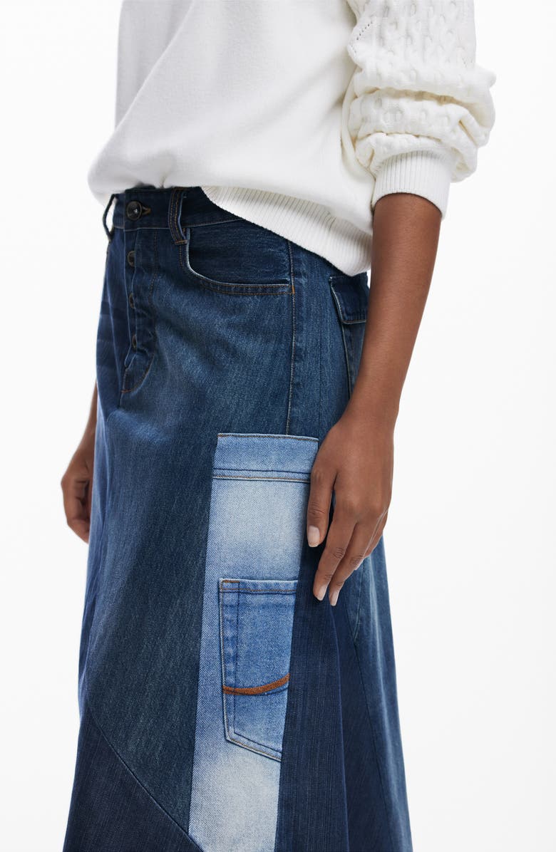 Desigual Patchwork Denim Skirt, Main, color, Blue