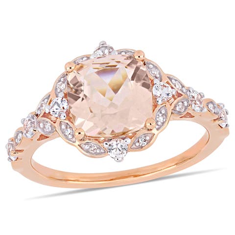 Morganite & White Sapphire Vintage Halo Ring