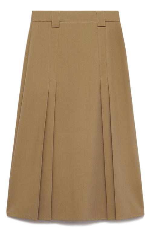 Mango Pleated Midi Skirt In Khaki