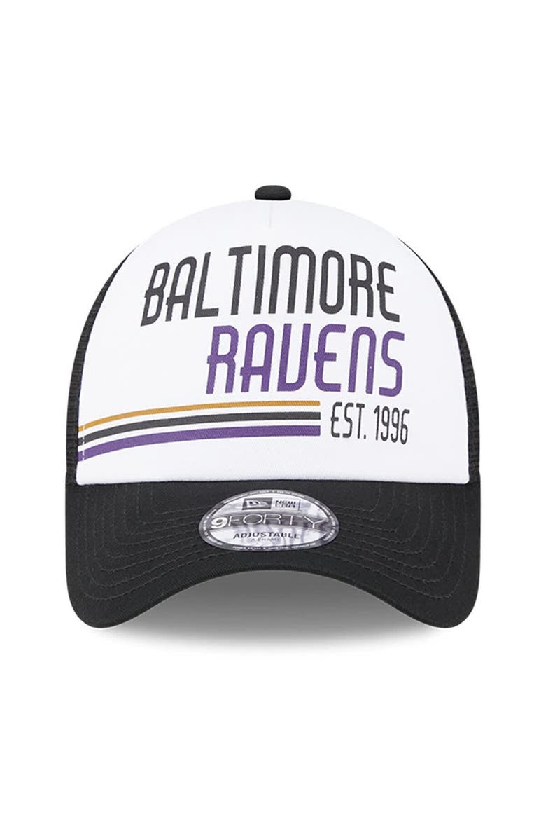 New Era Men's New Era White/Black Baltimore Ravens Stacked A-Frame Trucker 9FORTY Adjustable Hat, Alternate, color,