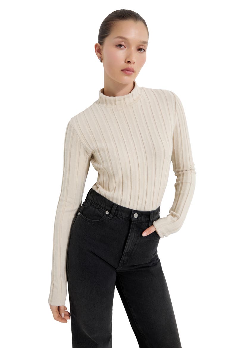 Samia Mock Neck Knit Top, Alternate, color, LIGHT BEIGE