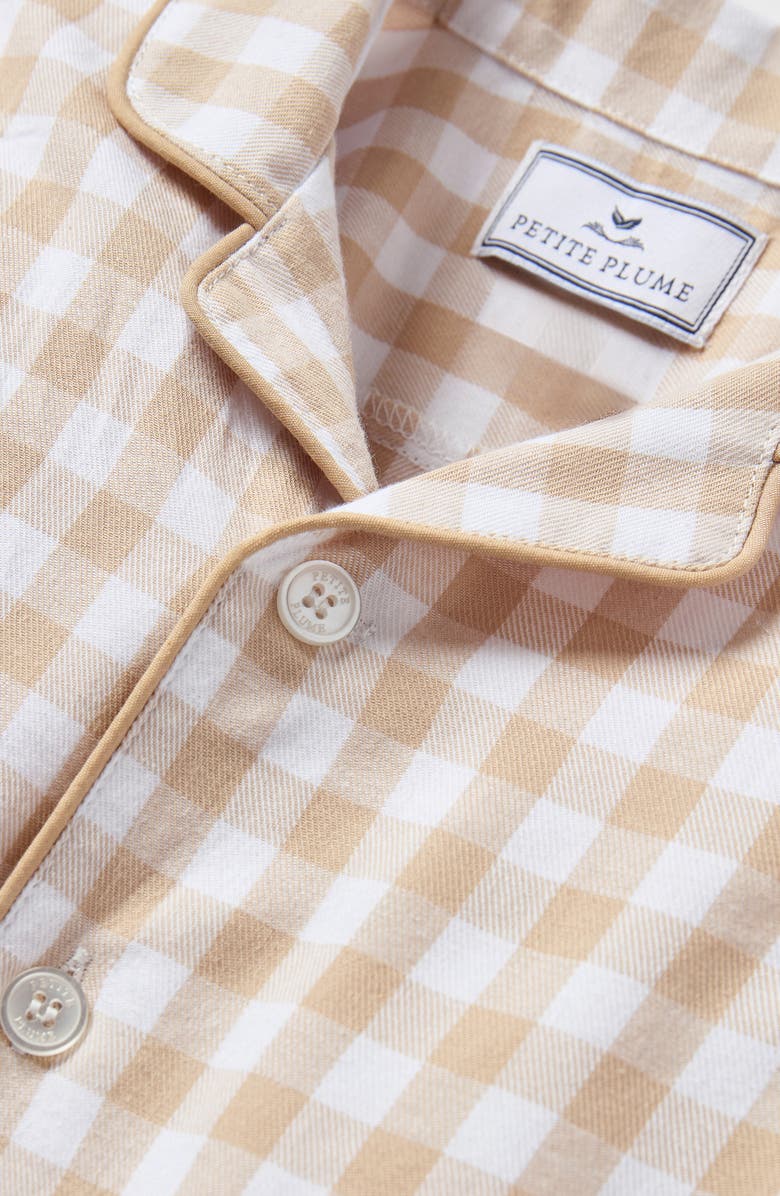 Petite Plume Gingham One-Piece Brushed Twill Pajamas, Alternate, color, Beige
