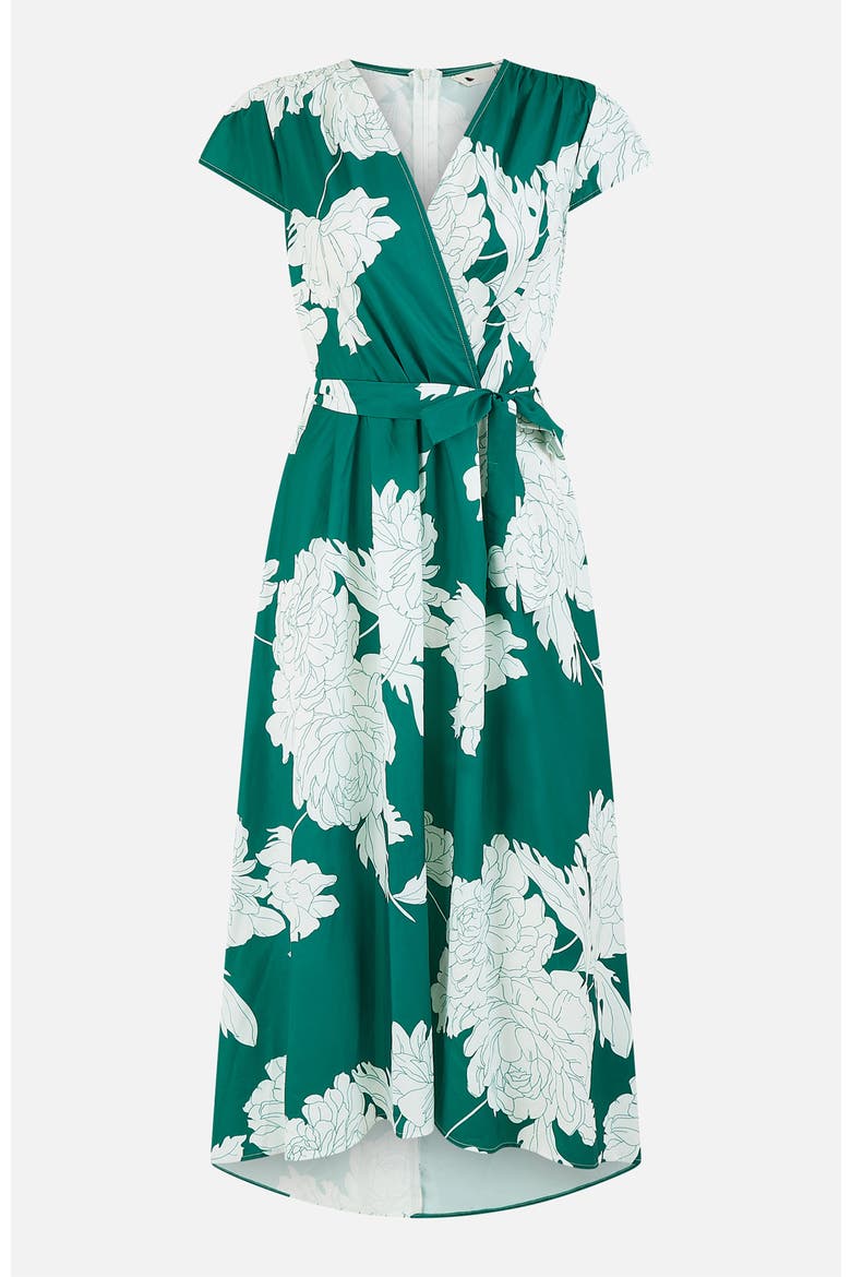 Blossom Print Dipped Hem Wrap Midi Dress, Alternate, color, Green