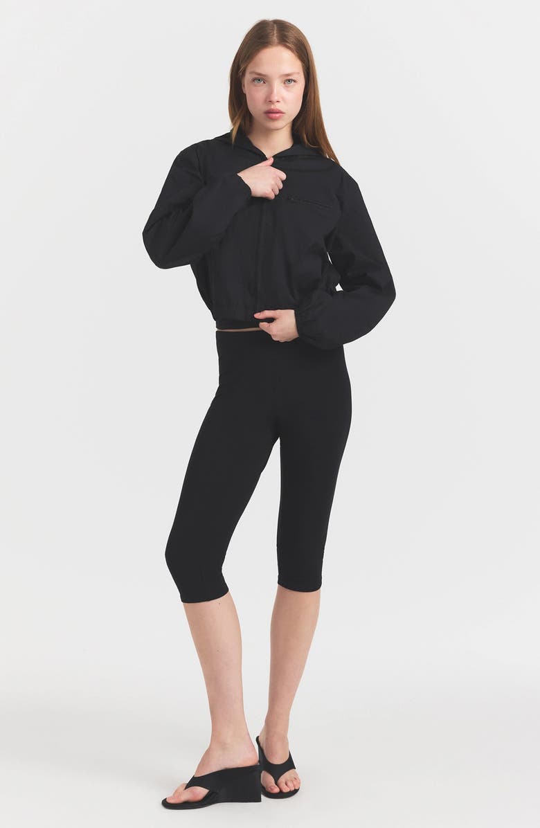 SKIMS Swiss Cotton Crop Zip Hoodie, Alternate, color, Onyx