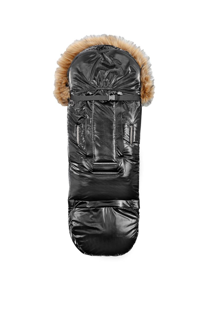 Premium Wool Adjustable Footmuff, Alternate, color, Beige Wool in Satin Black