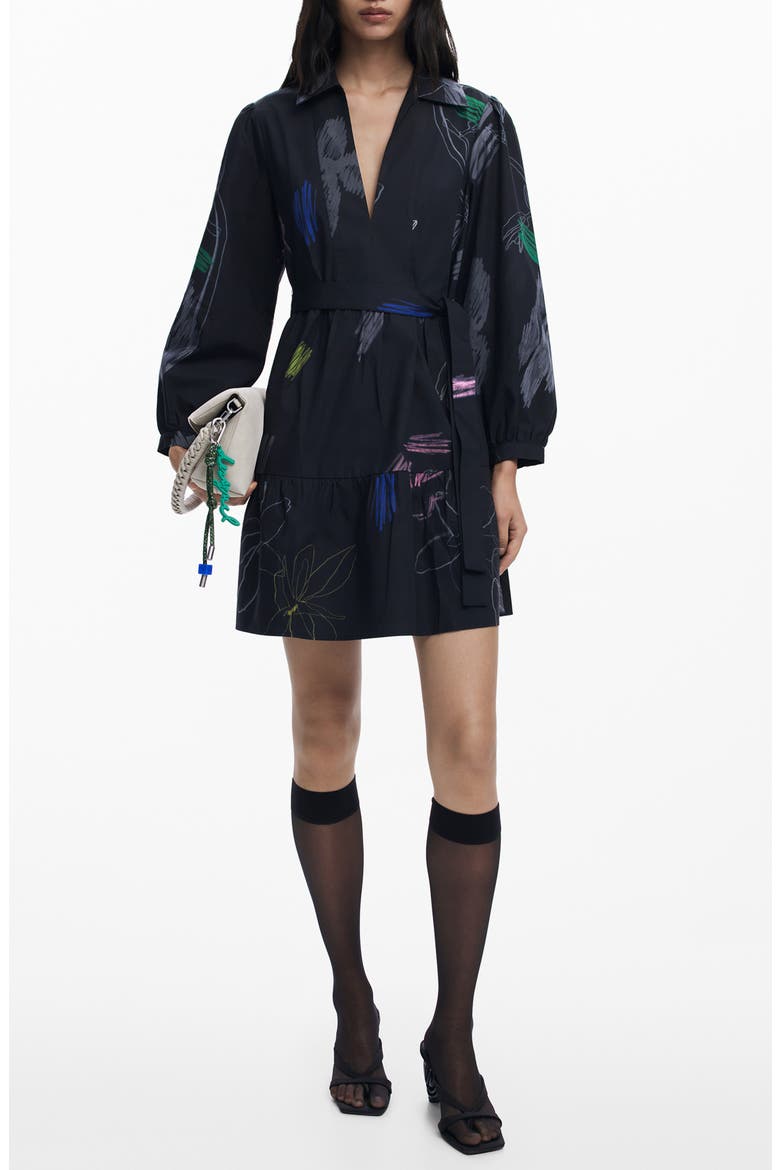Long Sleeve Cotton Shirtdress, Main, color, BLACK