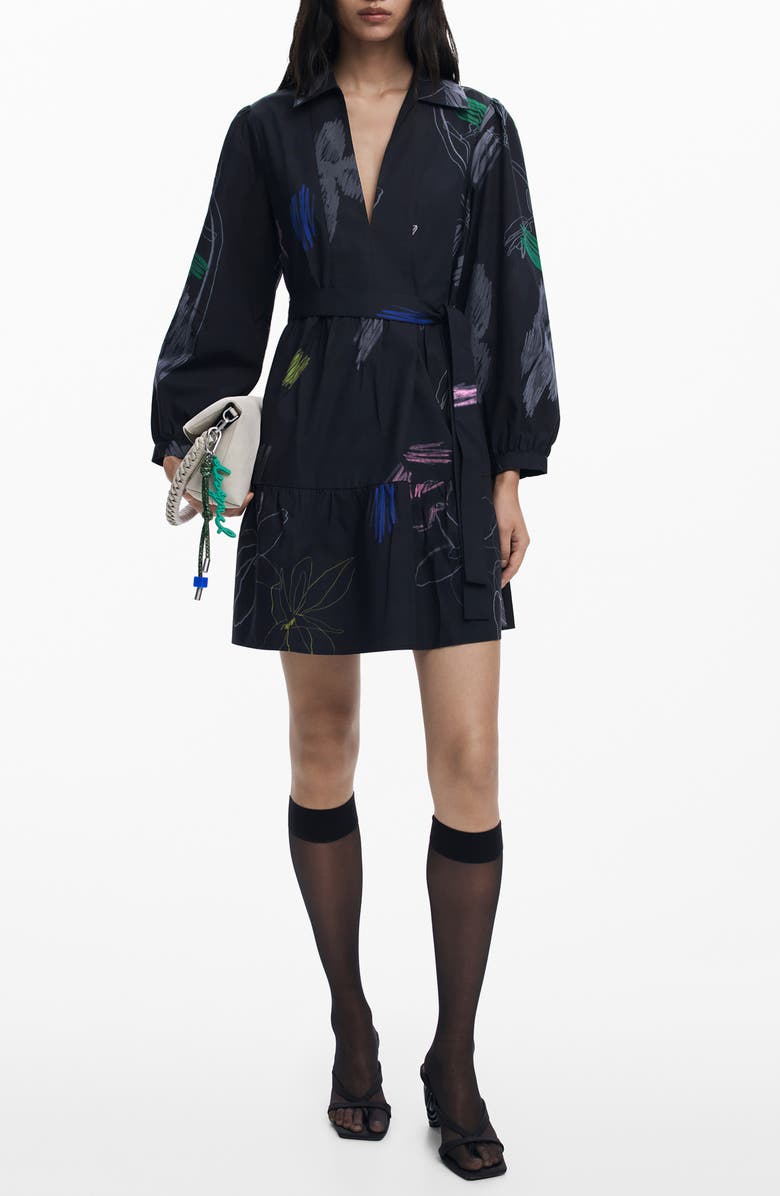 Desigual Long Sleeve Cotton Shirtdress, Main, color, Black