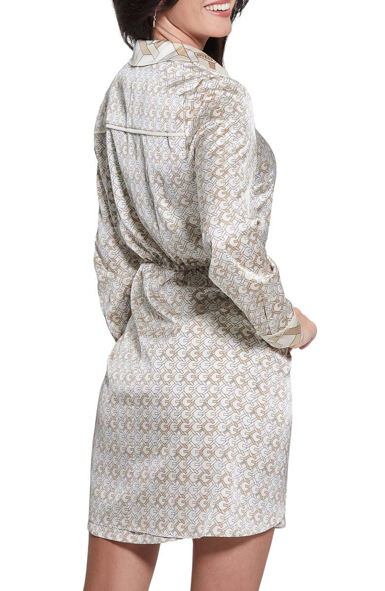GUESS Tie Waist Long Sleeve Satin Shirtdress, Alternate, color, 