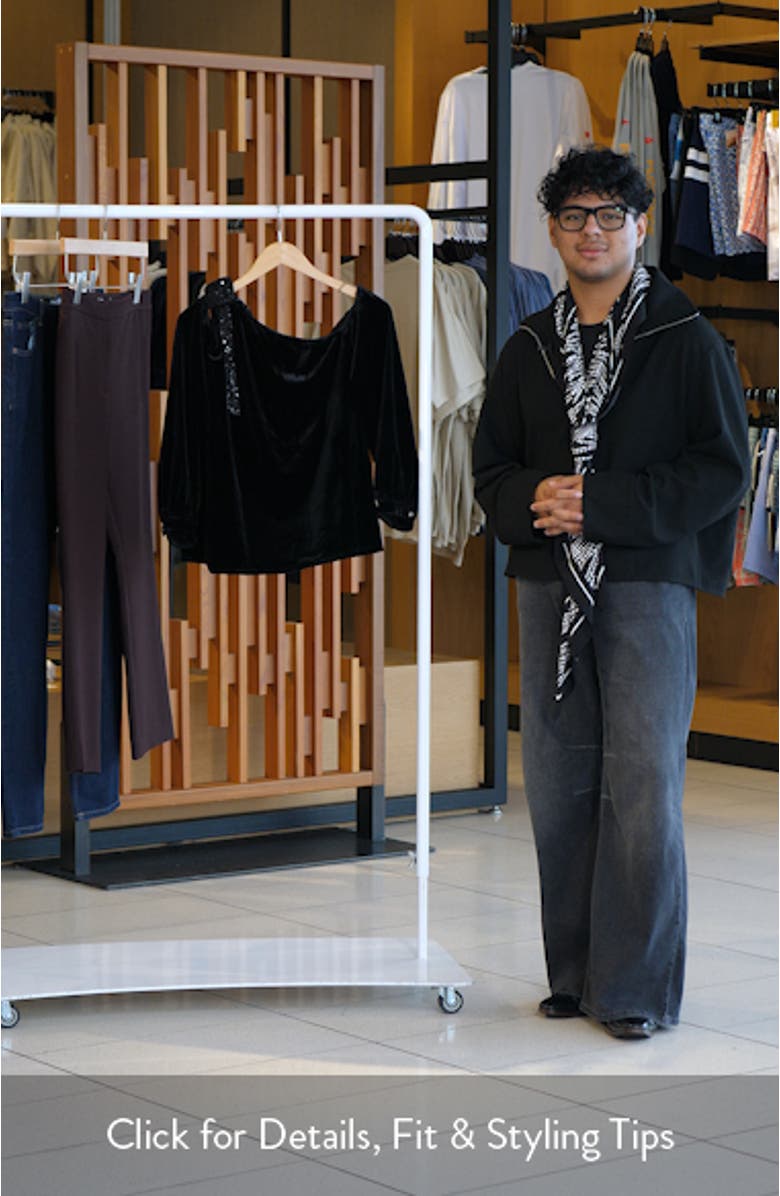 One-Shoulder Sequin Bow Velvet Top, sales video thumbnail