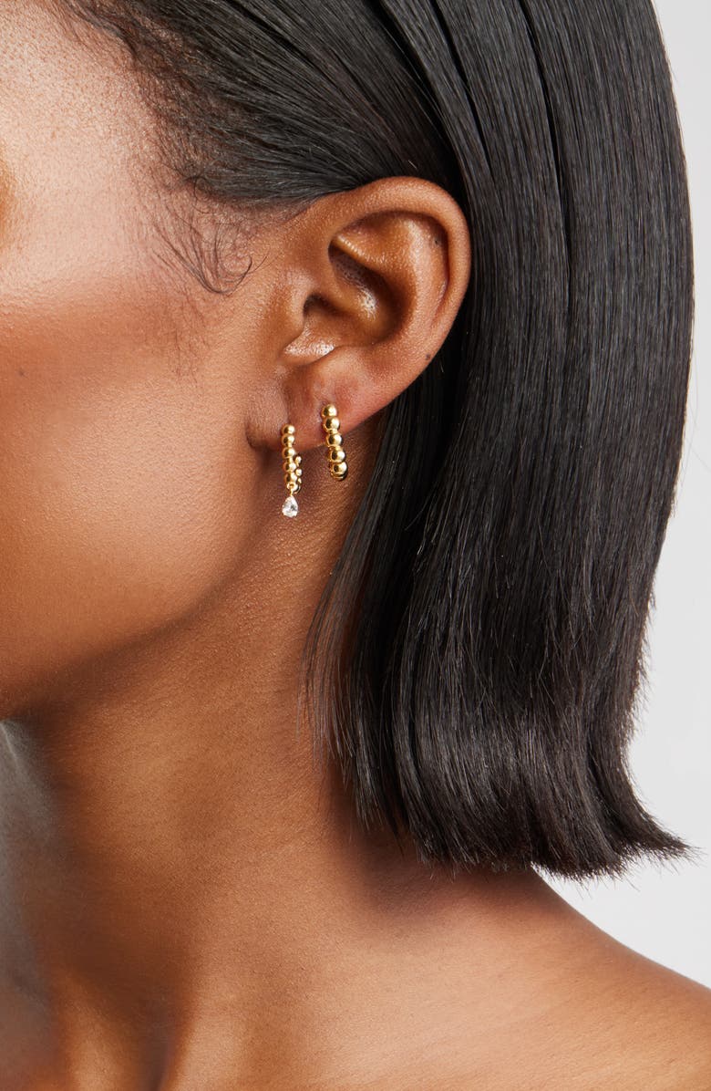 Nordstrom Set of 2 Orb Huggie Earrings, Alternate, color, 14K Gold Plated