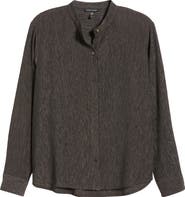 Eileen Fisher Crinkled Mandarin Collar Button-Up Shirt