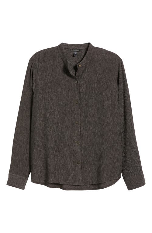 Eileen Fisher Crinkled Mandarin Collar Button-up Shirt In Brown