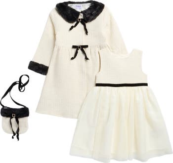 Kids' Bouclé Party Dress, Coat & Crossbody Bag Set