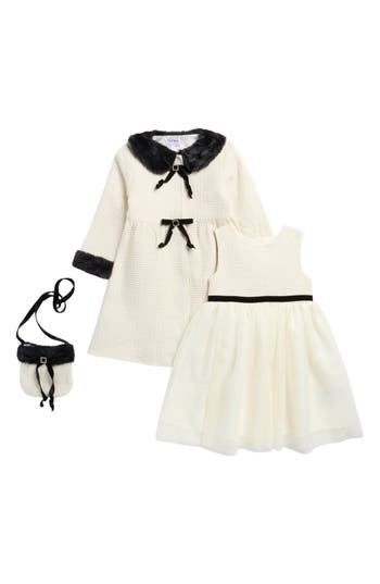 Blueberry Kids' Bouclé Party Dress, Coat & Crossbody Bag Set In Multi