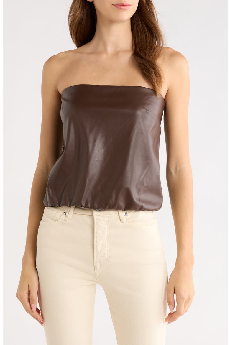 Camryn Faux Leather Strapless Top, Main, color, CHOCOLATE
