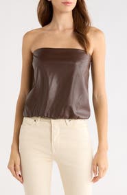 WAYF Camryn Faux Leather Strapless Top