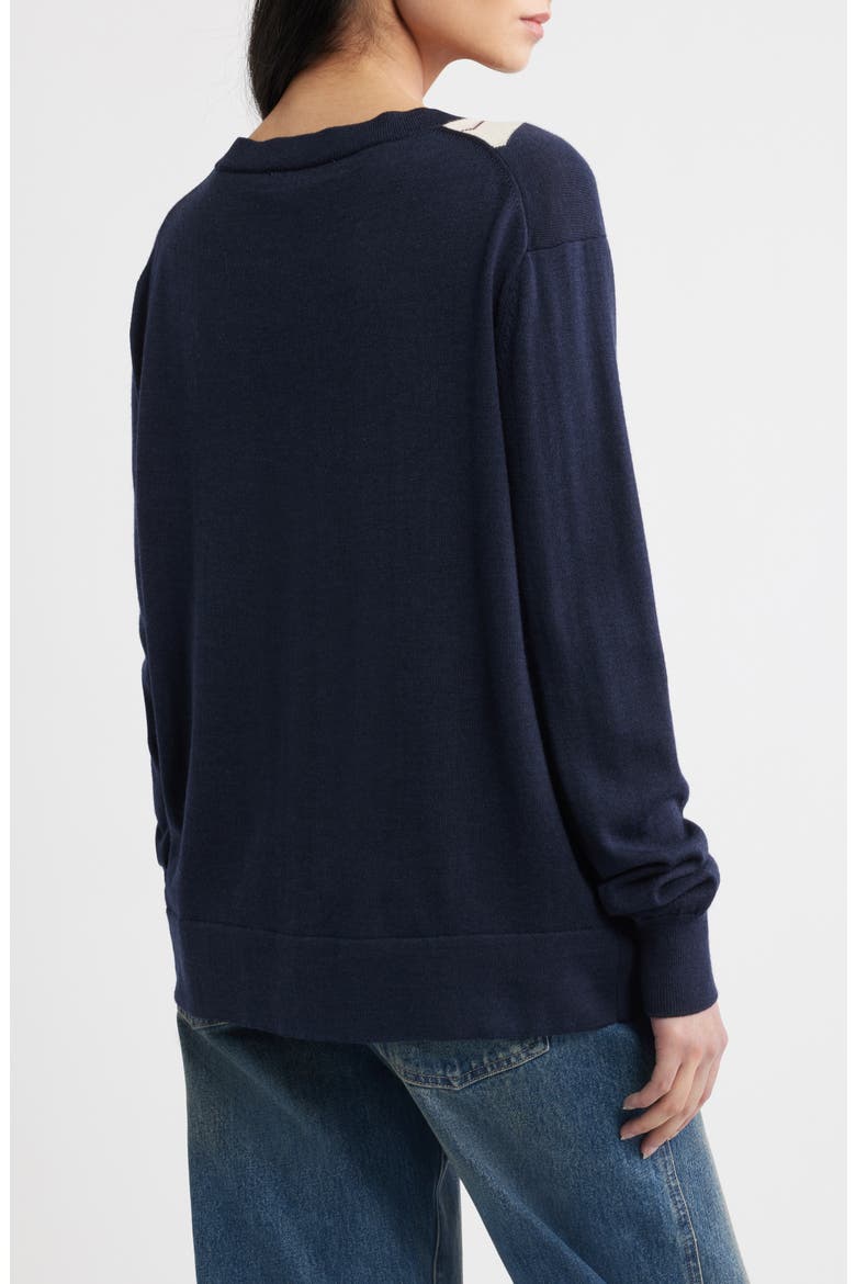 V-Neck Merino Wool Cardigan, Alternate, color, NAVY ARGYLE