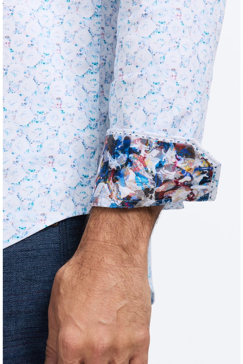 Bramston Medallion Print Stretch Cotton Button-Up Shirt, Alternate, color, WHITE