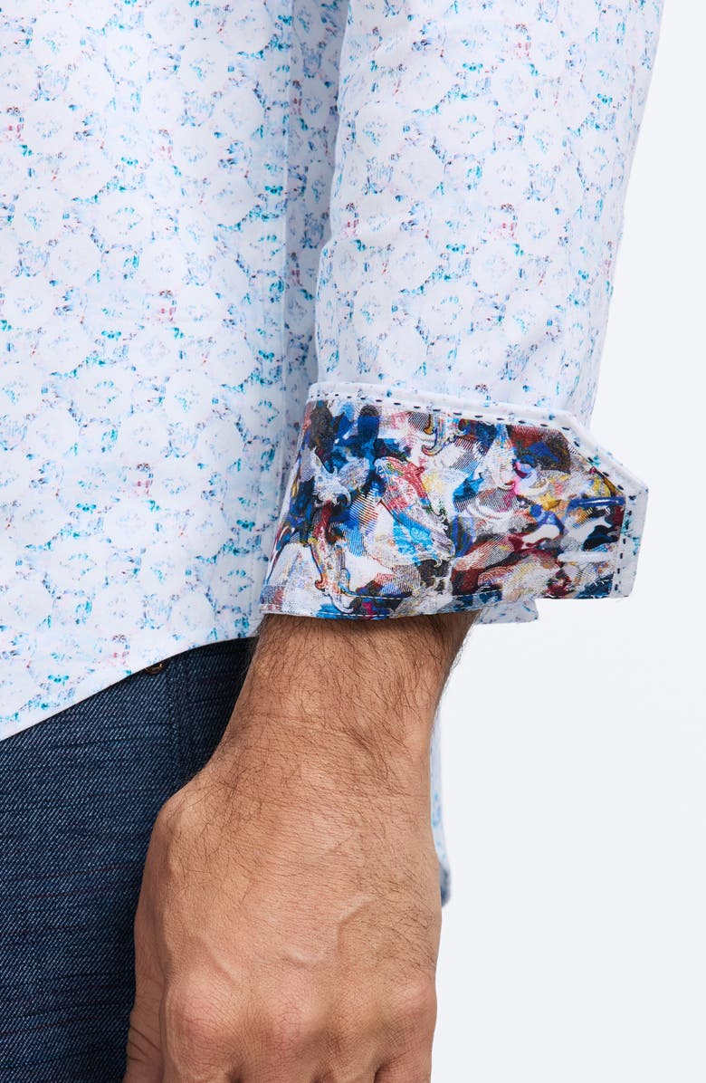 Robert Graham Bramston Medallion Print Stretch Cotton Button-Up Shirt, Alternate, color, White