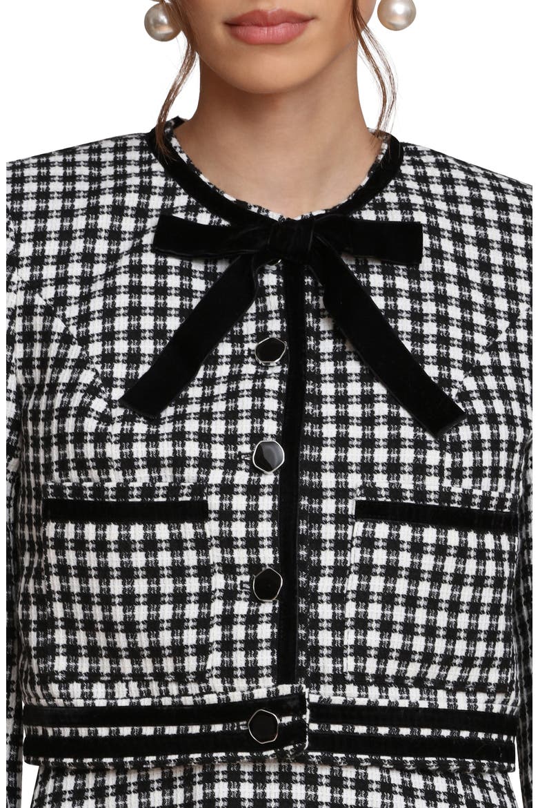 Tweed Bow Crop Jacket, Alternate, color, WHITE-BLACK