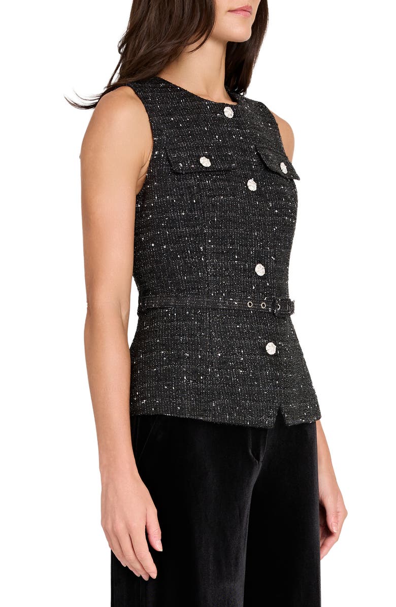 Tahari ASL Rhinestone Bouclé Vest, Alternate, color, Black Silver