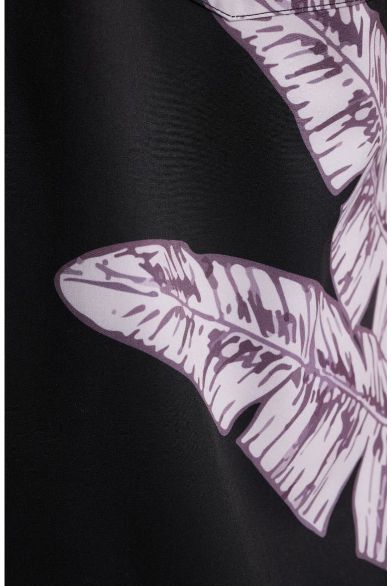 Tonal Jungle Print Short Sleeve Performance Camp Shirt, Alternate, color, BLACK