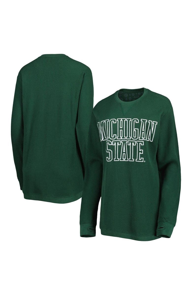 PRESSBOX Women's Pressbox Green Michigan State Spartans Surf Plus Size Southlawn Waffle-Knit Thermal Tri-Blend Long Sleeve T-Shirt, Main, color, Green