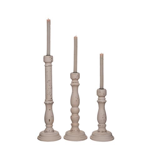 White Harvest Vintage Style Candle Sticks Set of 3 Wooden Holders