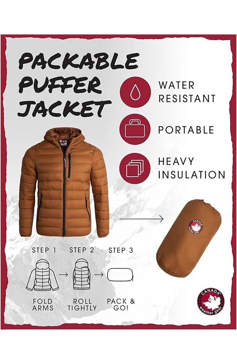 CANADA WEATHER GEAR Men's Packable Puffer Bubble Coat, Alternate, color, Timber