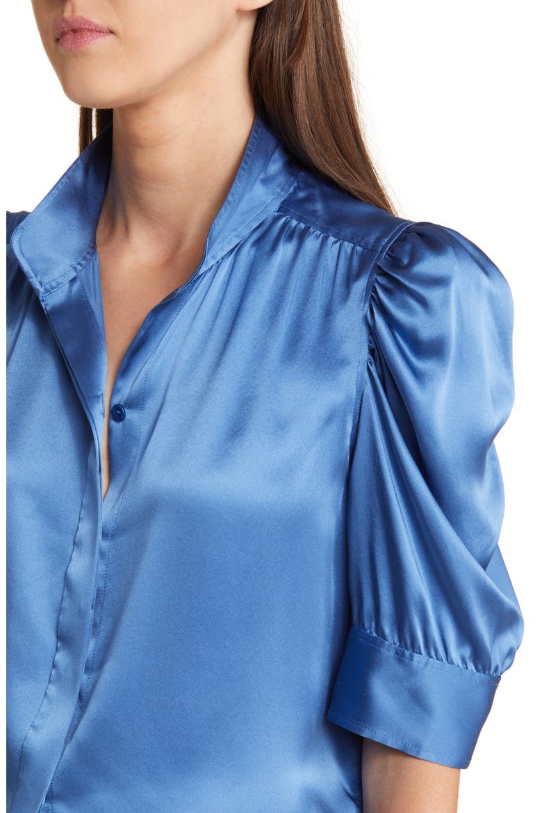 Gillian Silk Button-Up Shirt, Alternate, color, SLATE BLUE