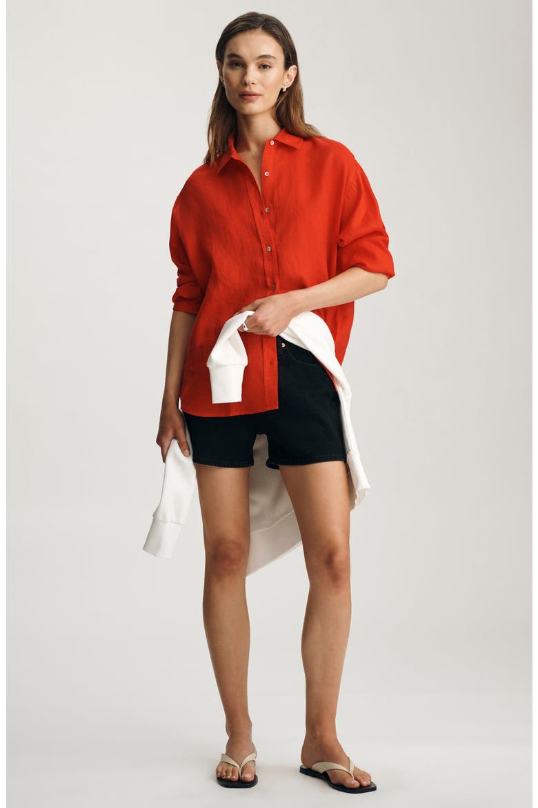 Relaxed Fit Linen Button-Up Shirt, Alternate, color, FIERY RED