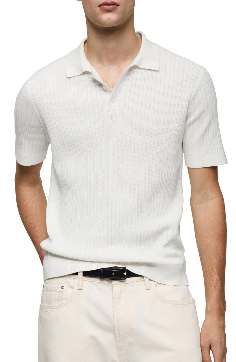MANGO Rib Polo Shirt, Main, color, White