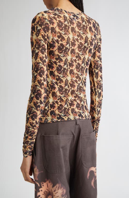 Collina Strada Serpentine Leopard Floral Long Sleeve Mesh Top In Brown