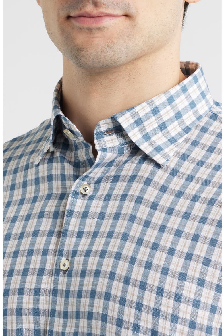 Tad Plaid Linen Blend Button-Up Shirt, Alternate, color, WAKE