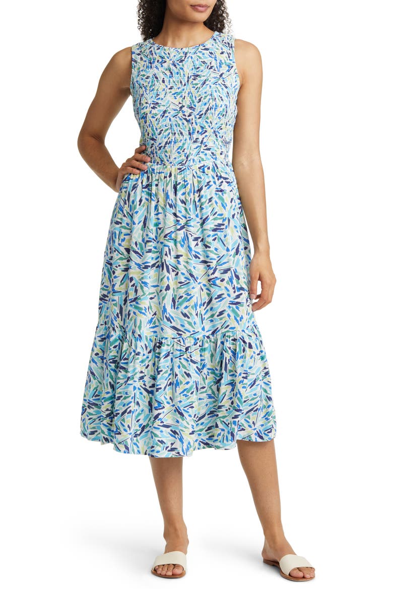 Print Sleeveless Midi Dress, Main, color, BEACH STONES