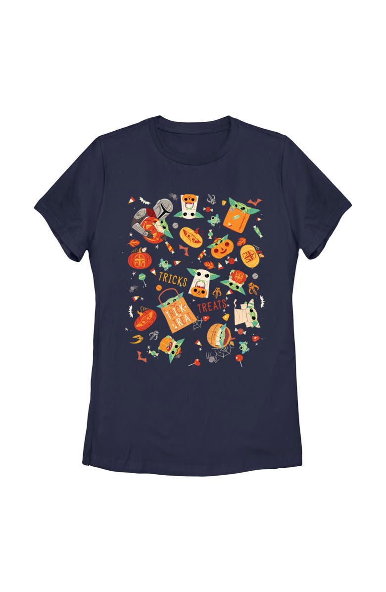 Star Wars: The Mandalorian Women's Star Wars The Mandalorian Halloween Candy Collage  Graphic T-Shirt, Main, color, Navy Blue