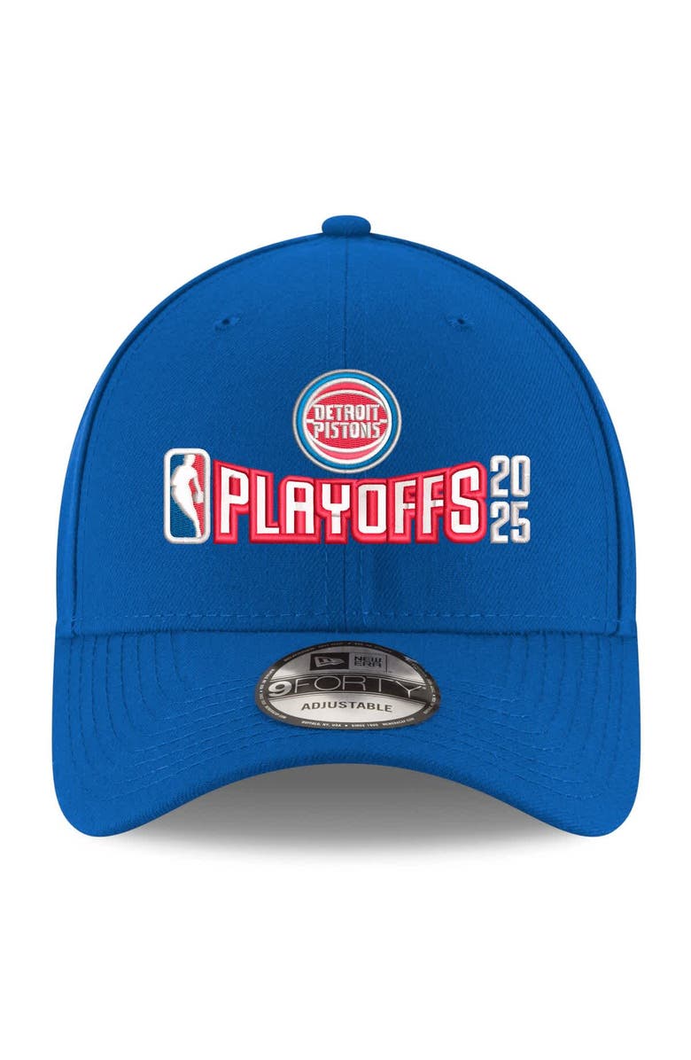 New Era Men's New Era Blue Detroit Pistons 2025 NBA Playoffs 9FORTY A-Frame M-Crown Adjustable Hat, Alternate, color, 