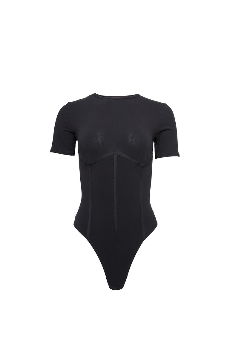 Organic Cotton T-Shirt Bodysuit, Alternate, color, BLACK