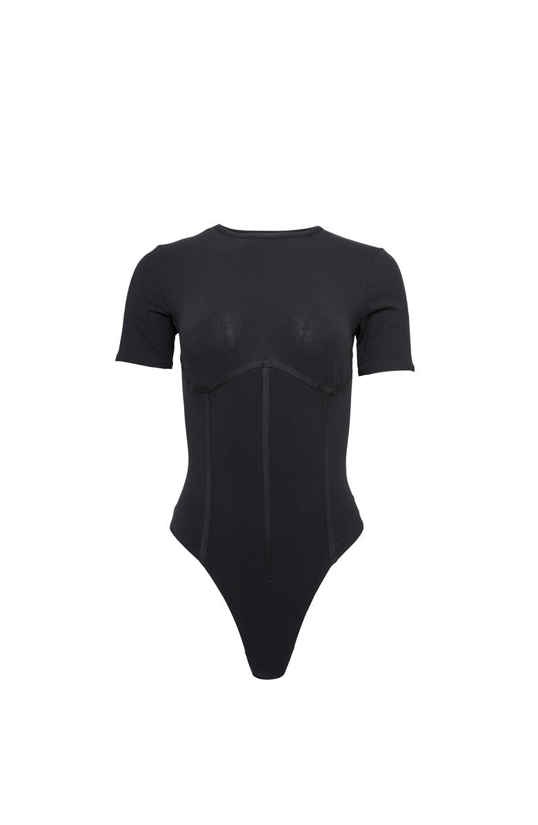 Fleur Du Mal Organic Cotton T-Shirt Bodysuit, Alternate, color, Black