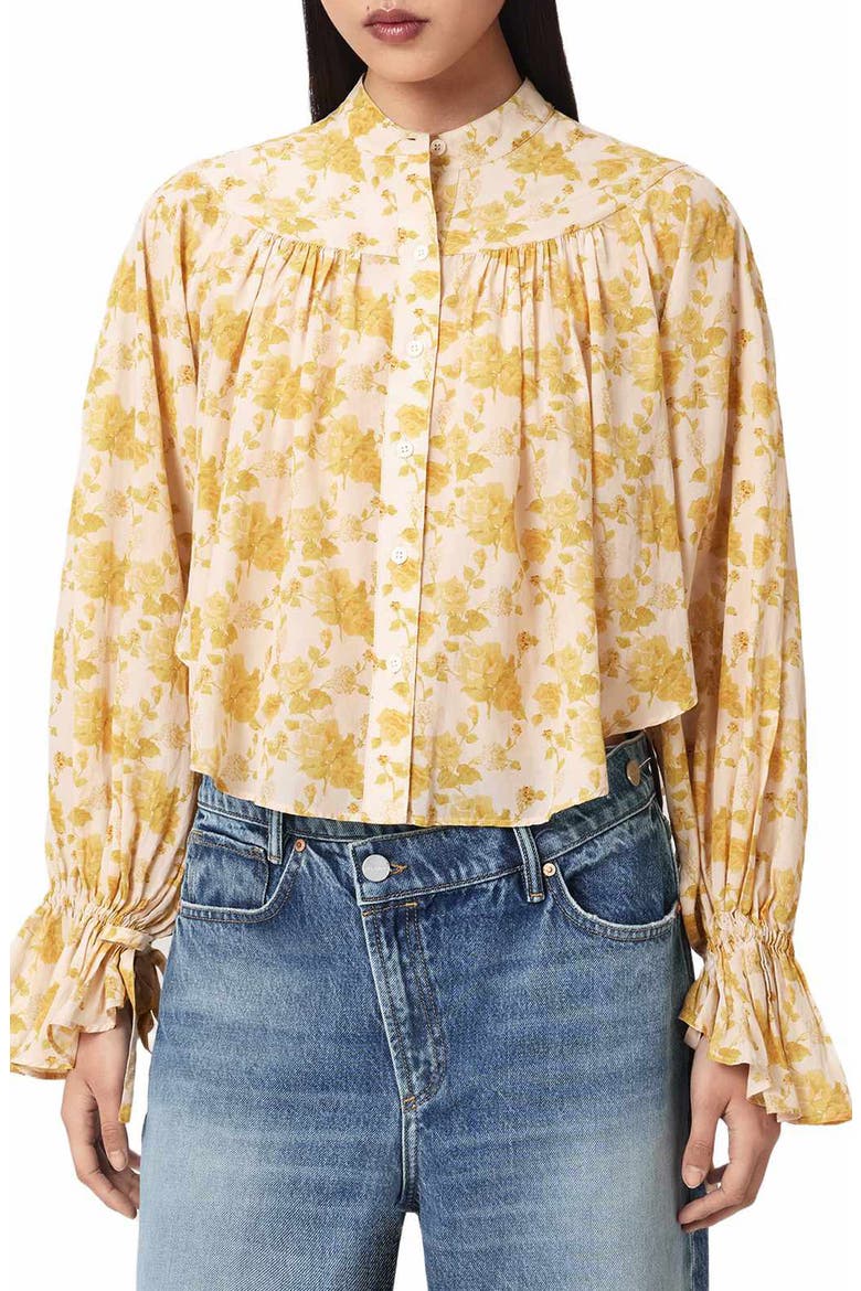 Kara Fleurz Floral Button Front Shirt, Main, color, FLEURZ YELLOW