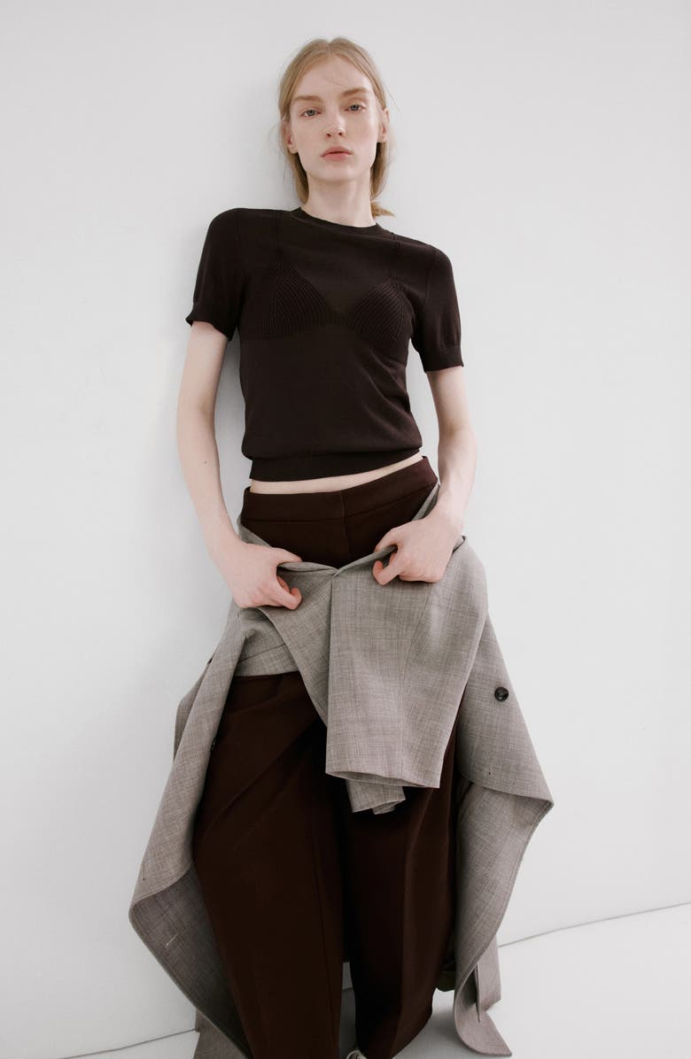 MANGO Short Sleeve Sweater, Alternate, color, Brown