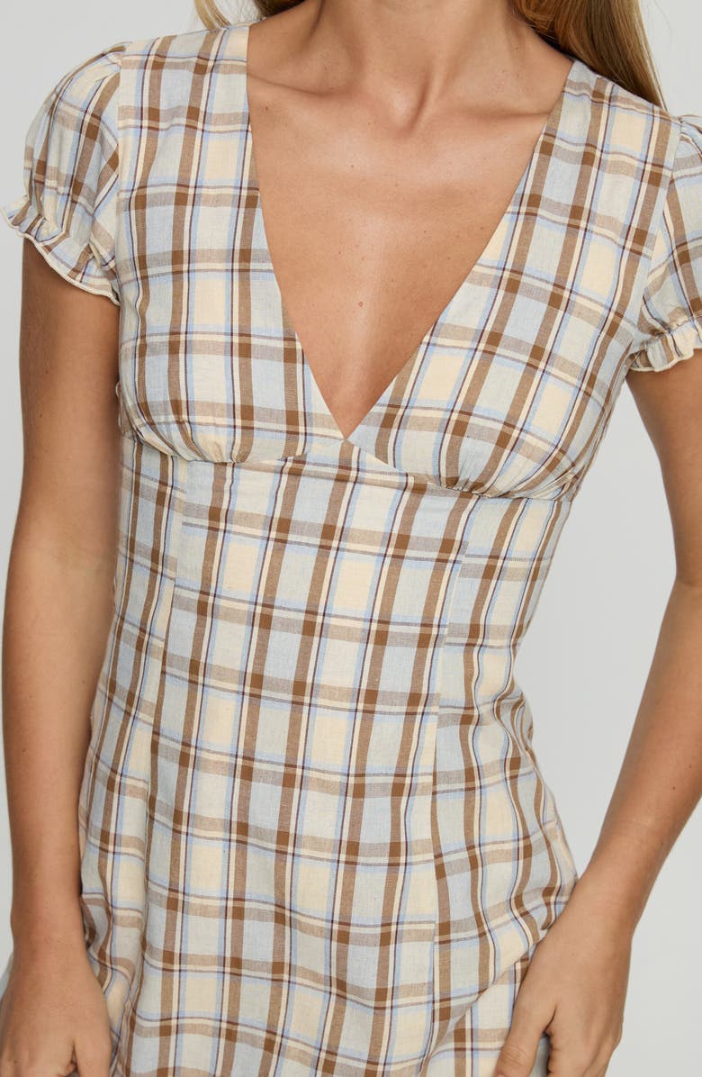 Princess Polly Mystee Check Cotton Skirted Romper, Alternate, color, Blue Check