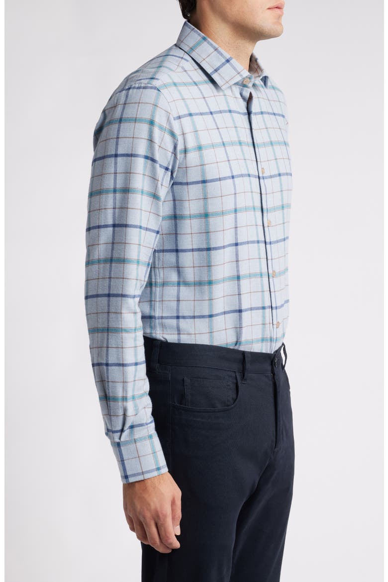 Mélange Exploded Tattersall Flannel Button-Up Shirt, Alternate, color, SKY HEATHER