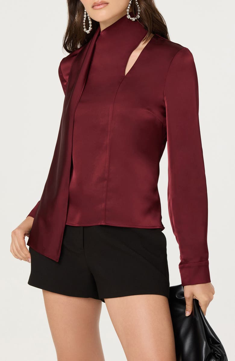 ASTR the Label Felista Scarf Neck Long Sleeve Shirt, Alternate, color, Wine