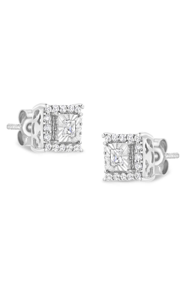 Haus of Brilliance Silver 1/4 Ct Princess and Round Diamond Halo Stud Earrings, Alternate, color, White