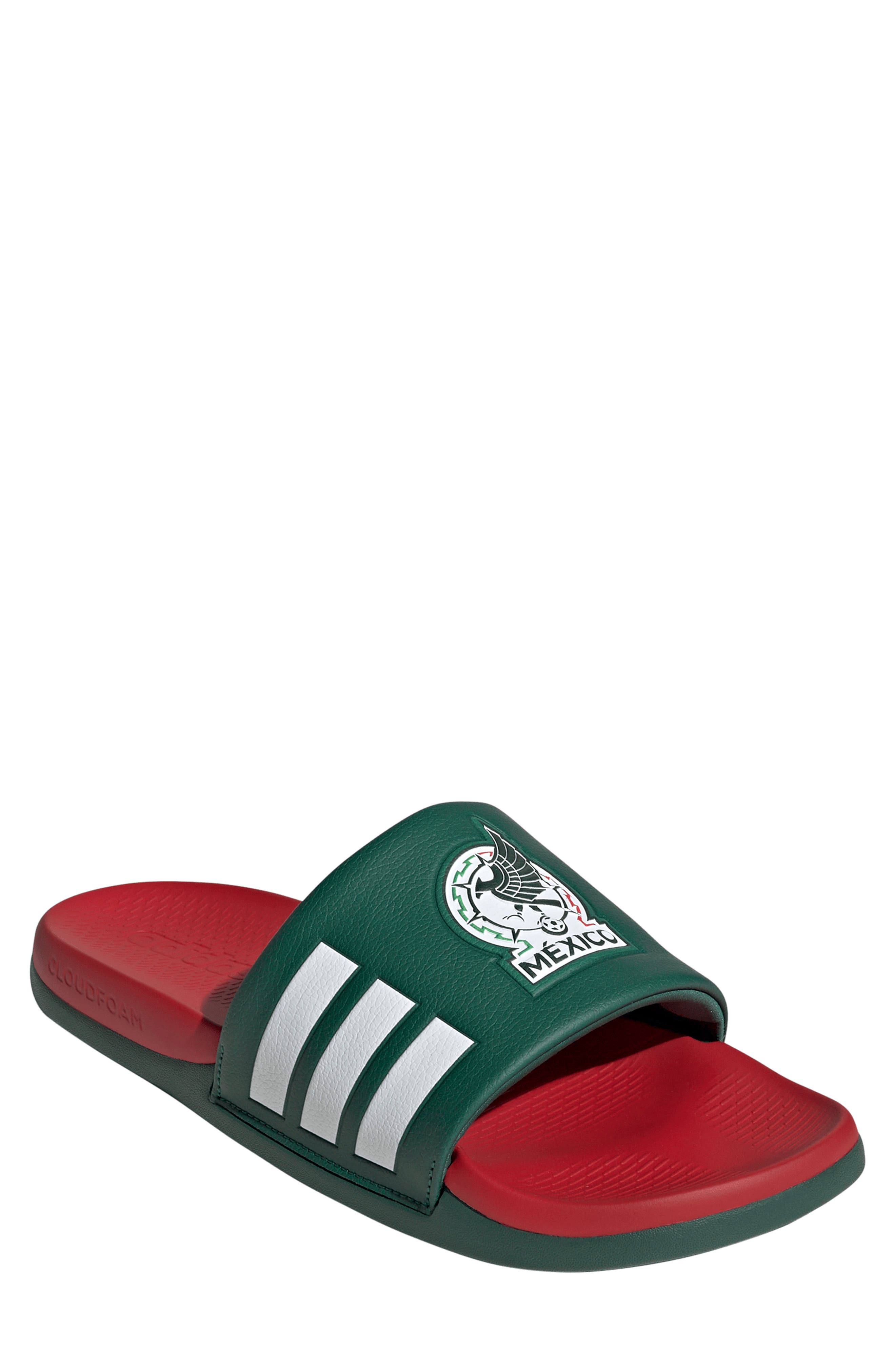 adidas Gender Inclusive Adilette Comfort 2.0 Mexico Slide Sandal, Main, color, Dark Green/ Scarlet/ White