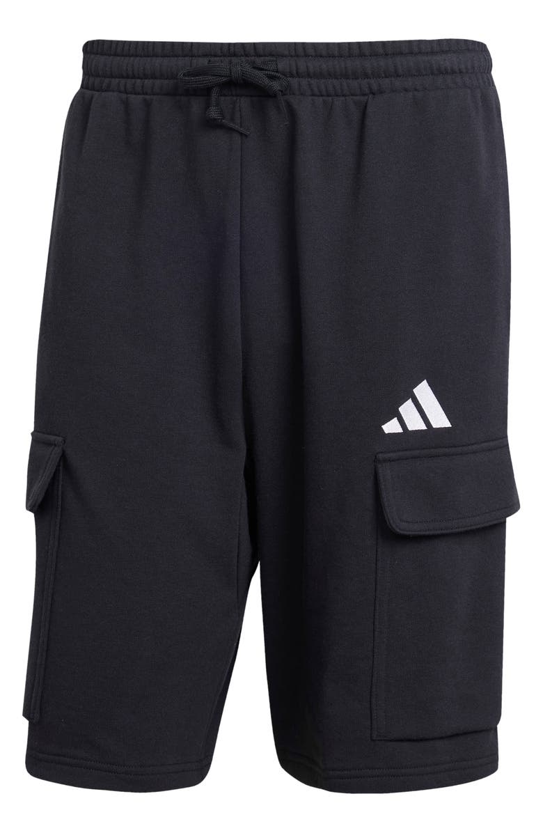 adidas Essentials Feel Cozy Cargo Shorts, Alternate, color, Black/ White